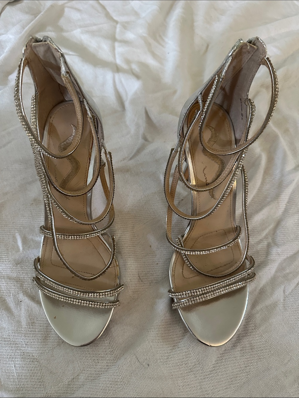 Metallic Strappy High Heel Sandals - Silver